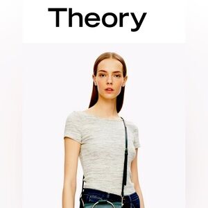 Theory Soft Scoop Back Ribbed gray Tee Size Petite small NWOT